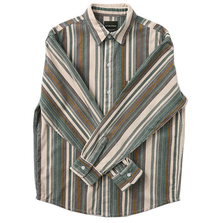 Men's Long Sleeve Shirt with Mélange Stripe Structure and Relaxed Fit Mune Fashion