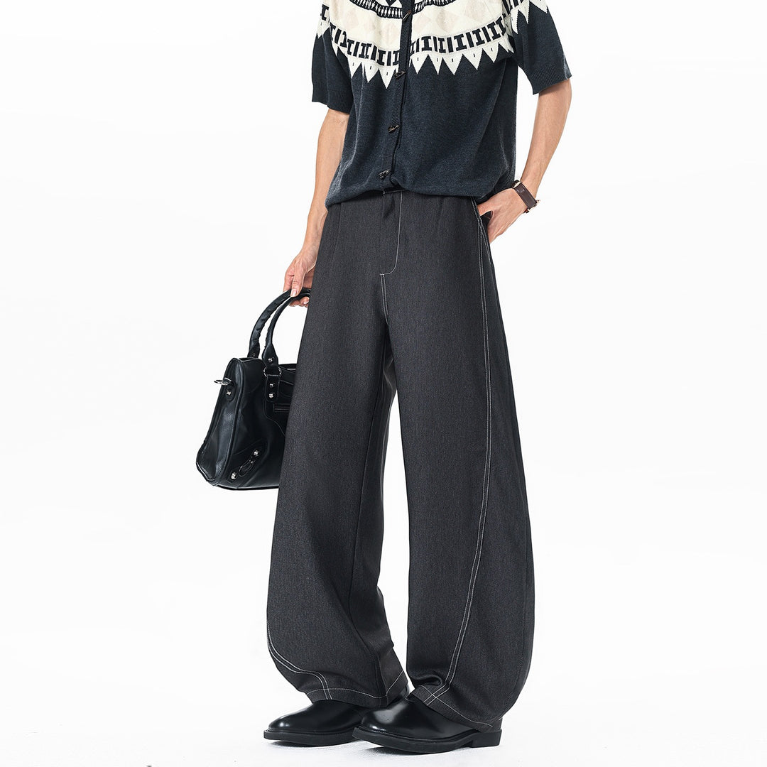 Men's Asymmetrical Two-Layer Jeans Pants with a Shorts and a Wide-Leg Side Mune Fashion