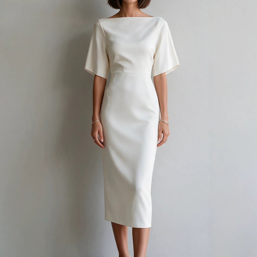 Ladies sheath dress with boat neck and kimono-like 3/4 sleeves Mune Fashion