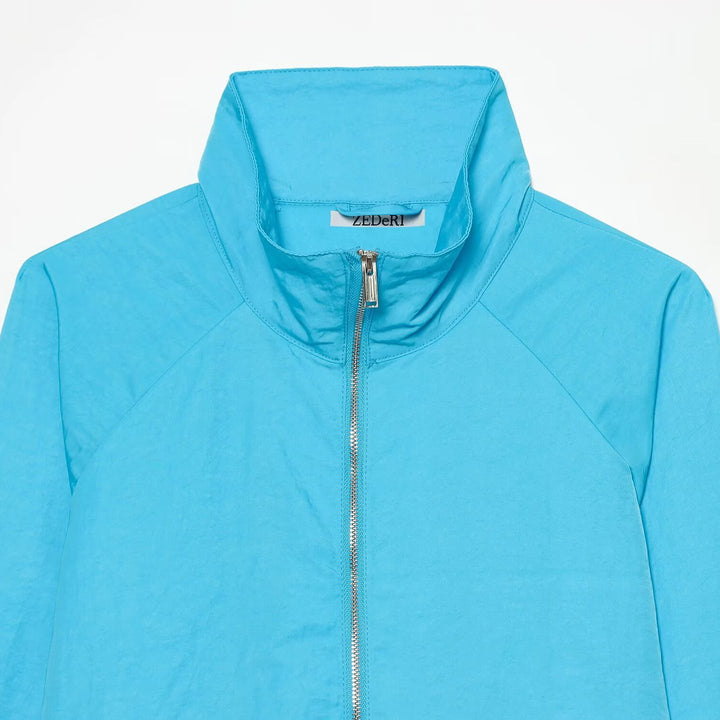 Women's Ultralight Cropped Wind Jacket with Stand Collar, Raglan Sleeves and Zip Closure