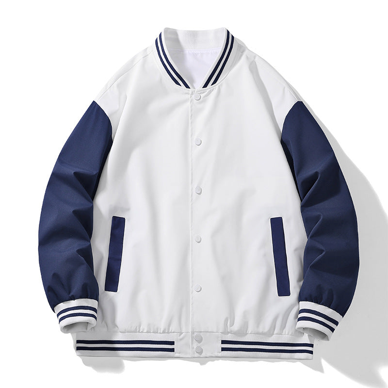 Unisex College varsity bomber jacket with contrast sleeves, striped ribbed cuffs and snap button closure Mune Fashion