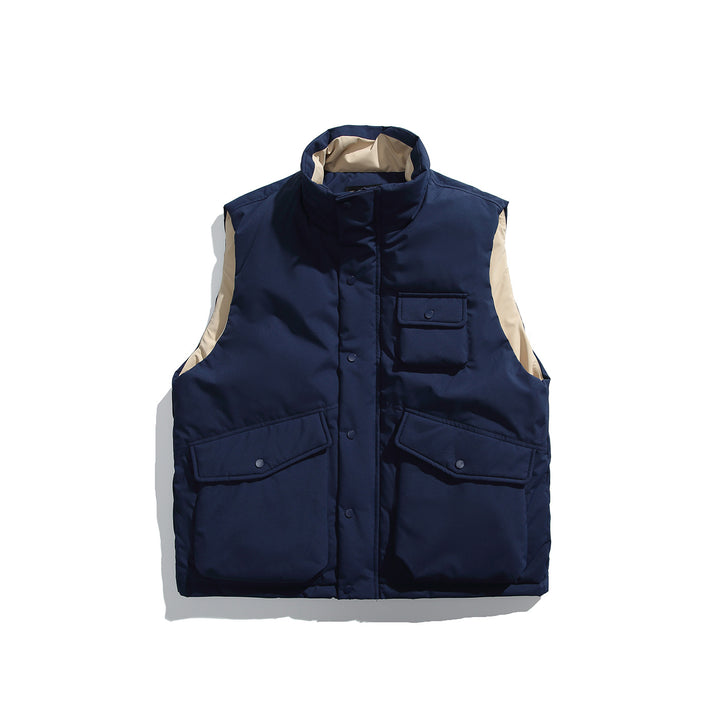 Unisex Padded Utility Vest with High Stand-Up Collar and Flap Pockets Mune Fashion