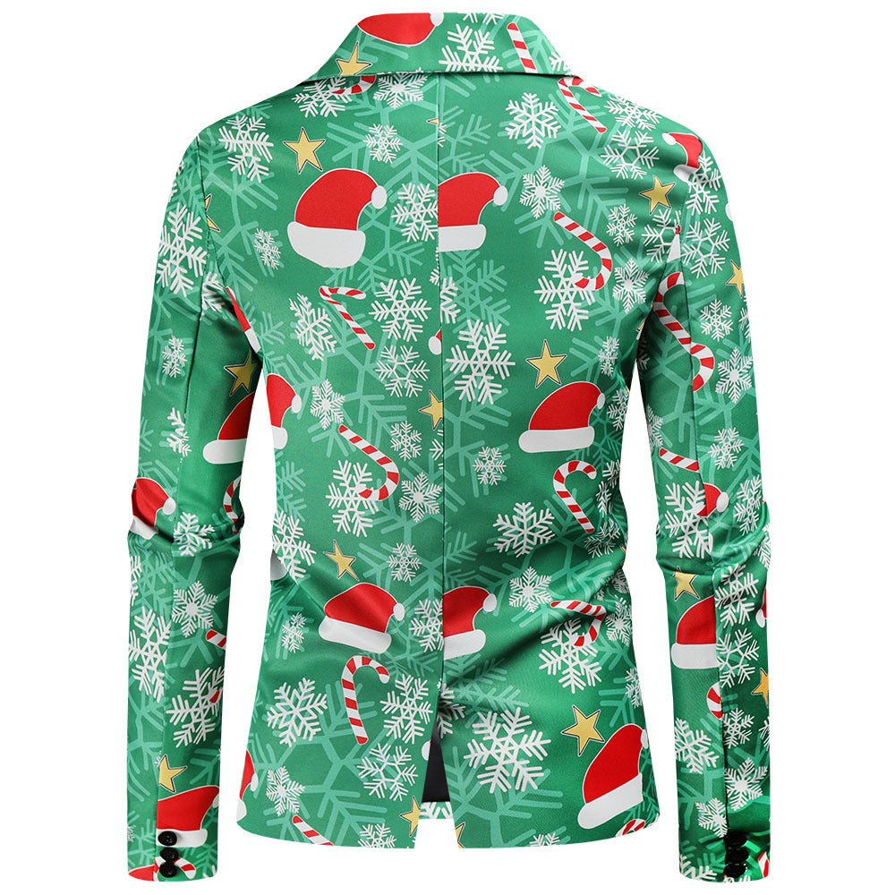 Men's Festive Blazer with Christmas Motif and Modern Cut Mune