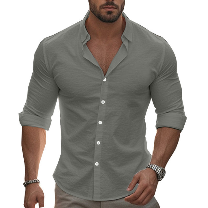 Men's slim business shirt made of stretch fabric with an open cutaway collar and roll-up sleeves Mune Fashion
