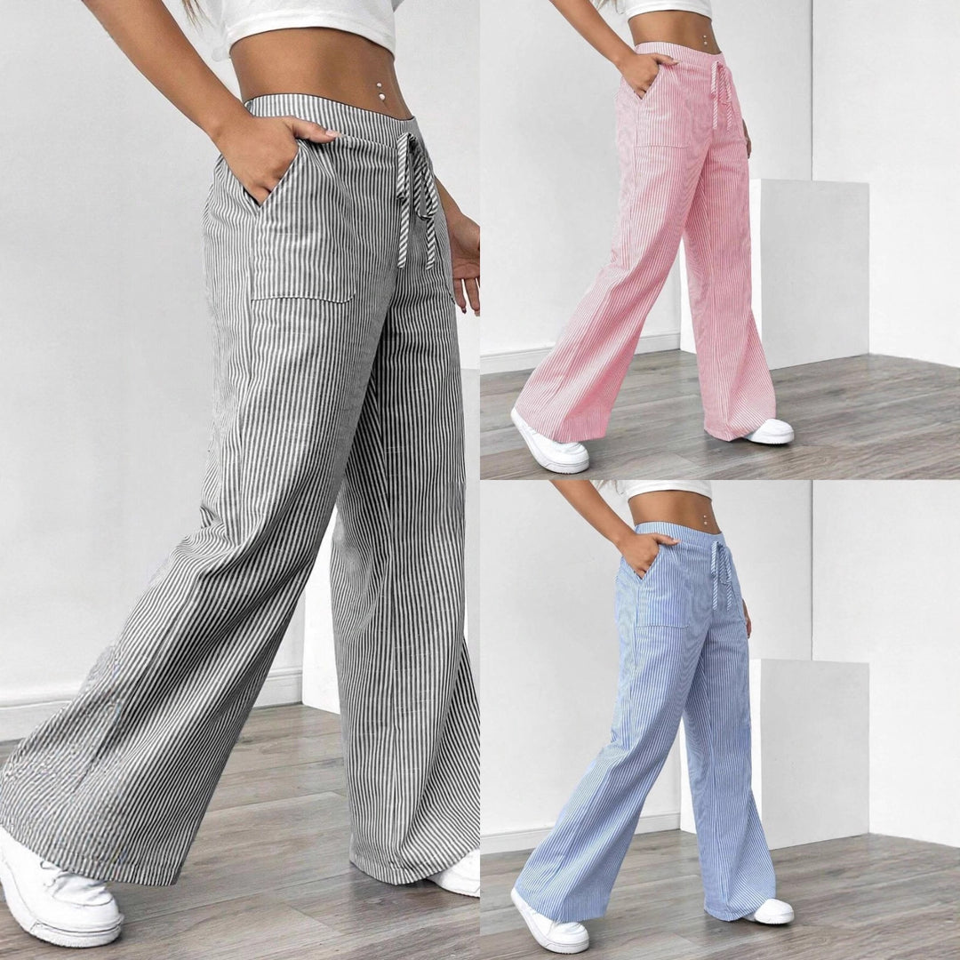 Ladies soft high-waist lounge pants with wide leg drawstring and patch pockets Mune Fashion