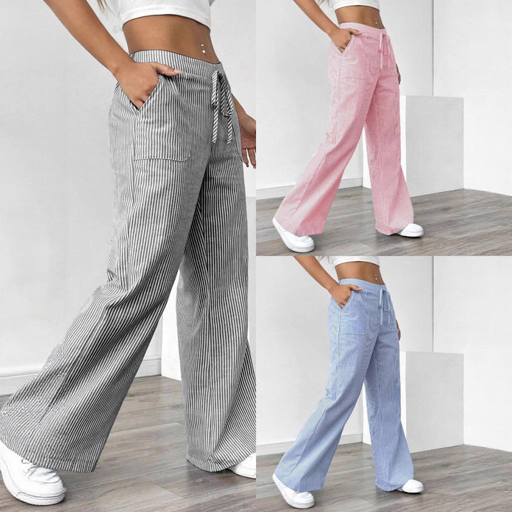 Ladies soft high-waist lounge pants with wide leg drawstring and patch pockets Mune Fashion