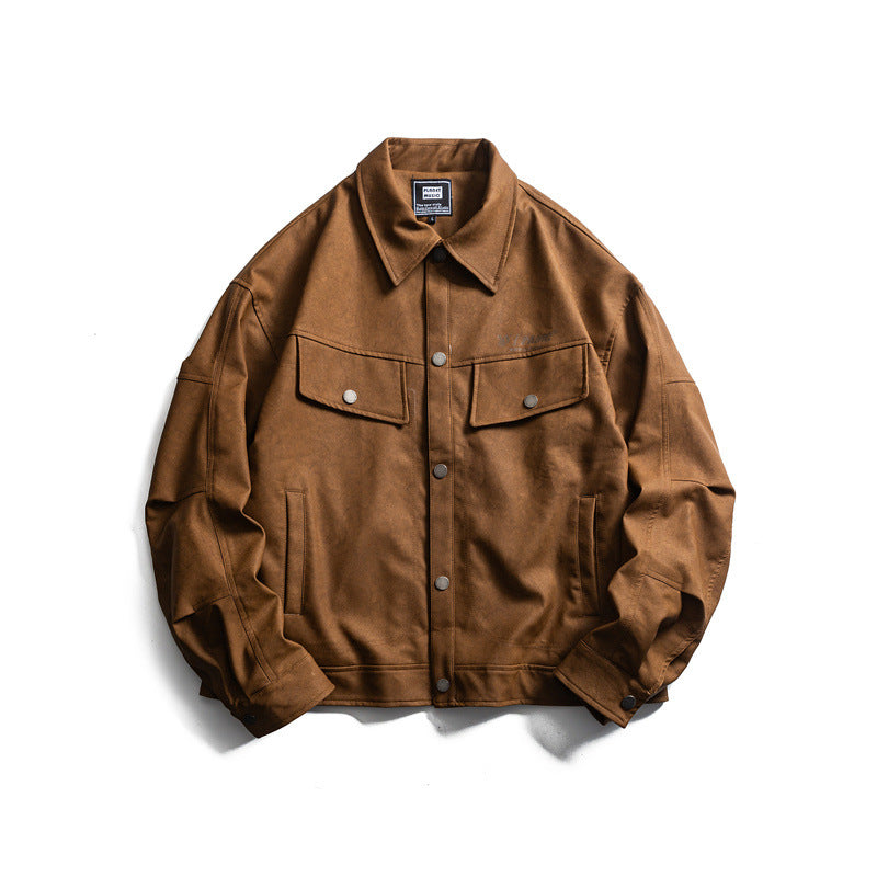 Men's short-cut canvas trucker with velour look, flap pockets and press stud placket Mune Fashion