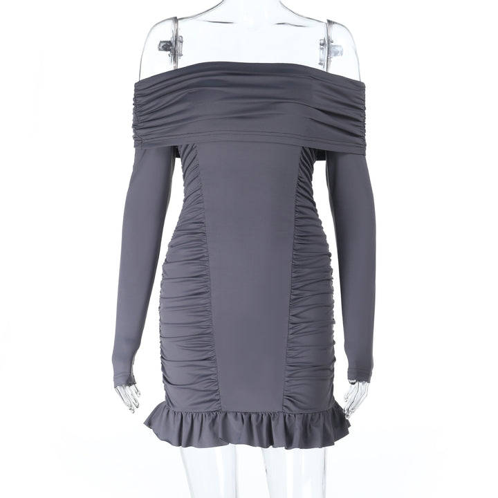 Women's Off-Shoulder Fitted Ruffle Mini Dress with Long Sleeves Mune Fashion