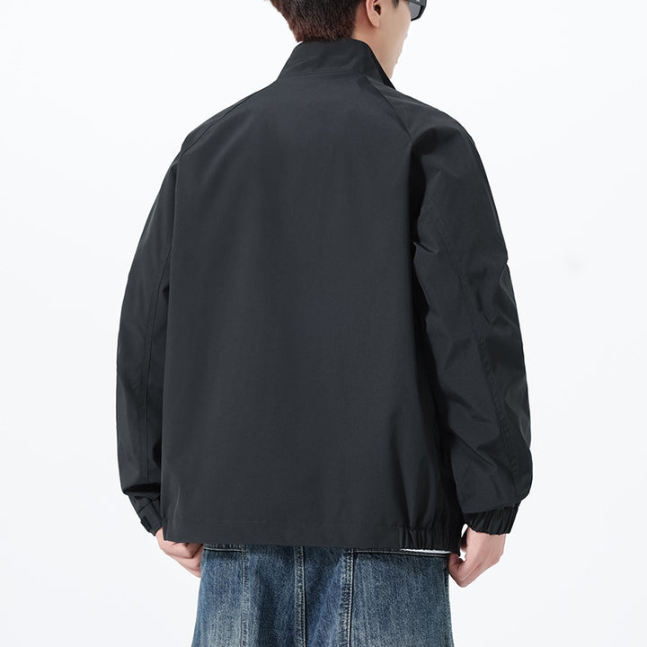 Men's Lightweight Utility Transitional Jacket with Stand Collar, Raglan Sleeves, and Adjustable Velcro Cuffs Mune Fashion
