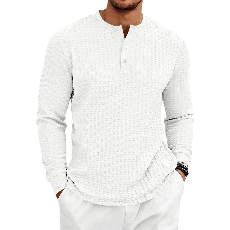 Men's fine knit Henley with stand collar and cable pattern Mune Fashion