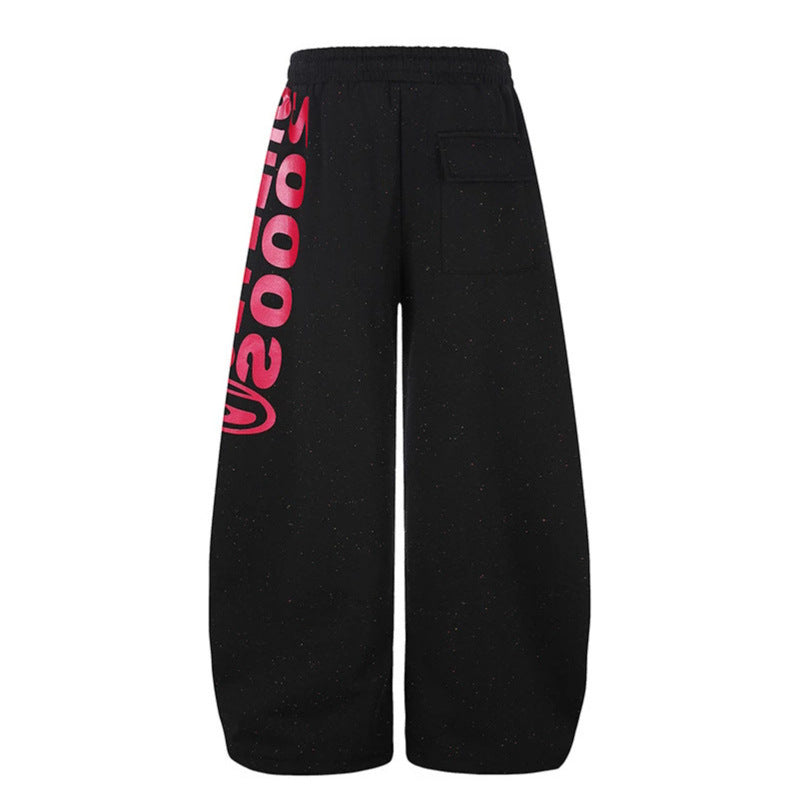 Women's wide culotte sweatpants with comfort waistband, drawstring, and side statement print Mune Fashion