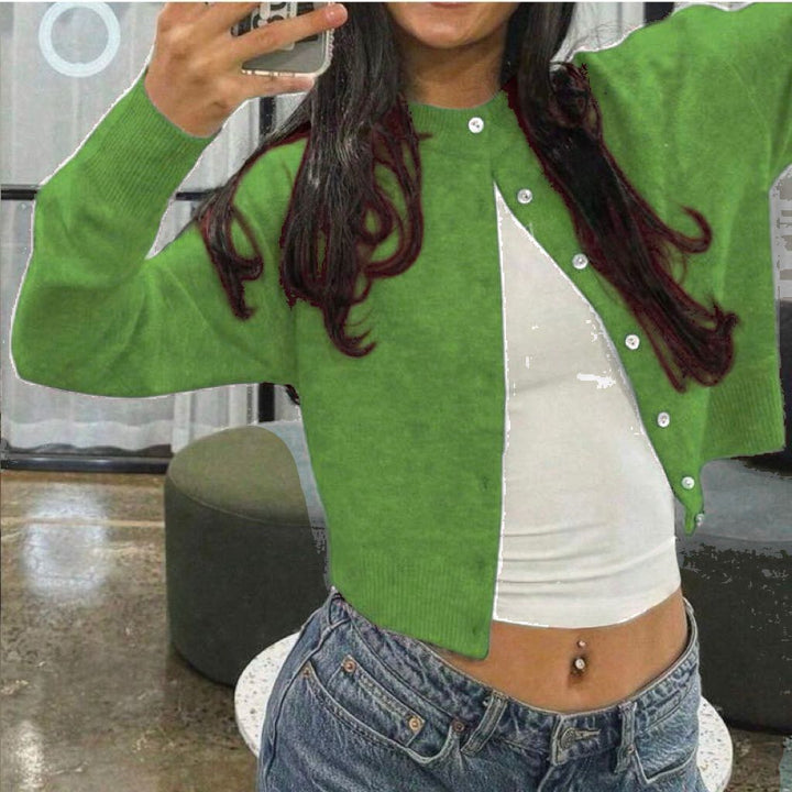 Women's Cropped Button Cardigan in Cropped Style with Round Neckline Mune Fashion