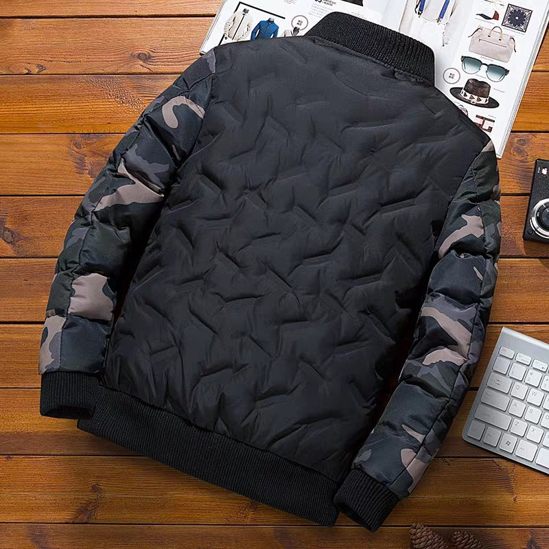 Men's lightly padded bomber jacket in urban camo mix with diamond quilting and ribbed finishes Mune Fashion