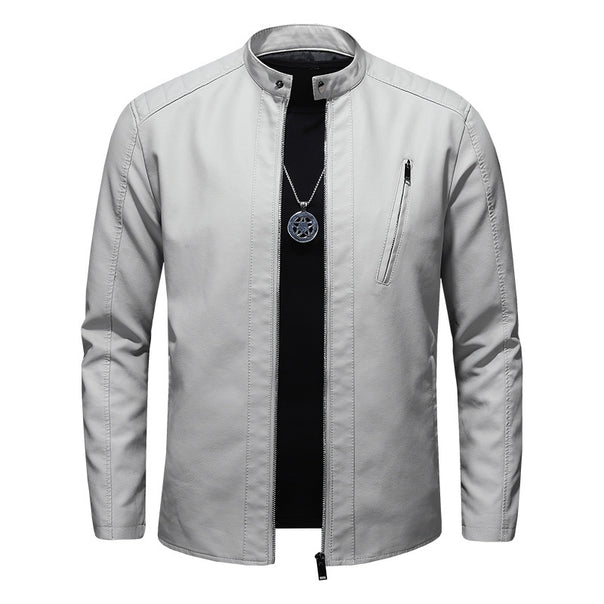 Men's Fashion Leather Jacket with High Collar Mune Fashion