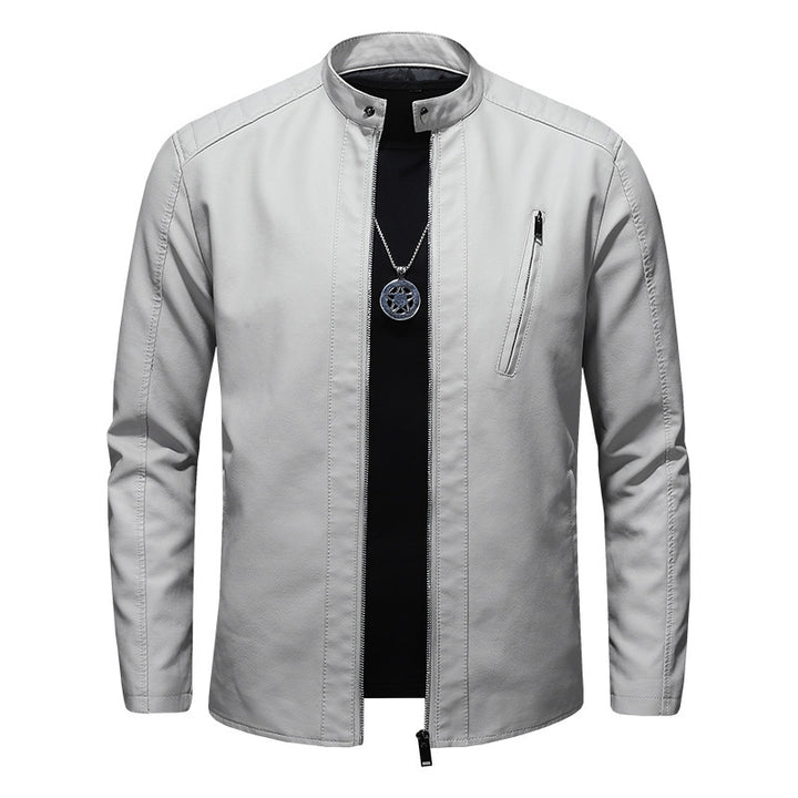 Men's Fashion Leather Jacket with High Collar Mune Fashion