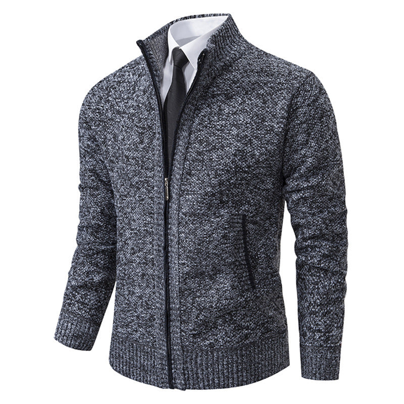 Men's upscale cardigan with stand-up collar and full-length zipper, thermally insulating and tailored fit Mune Fashion