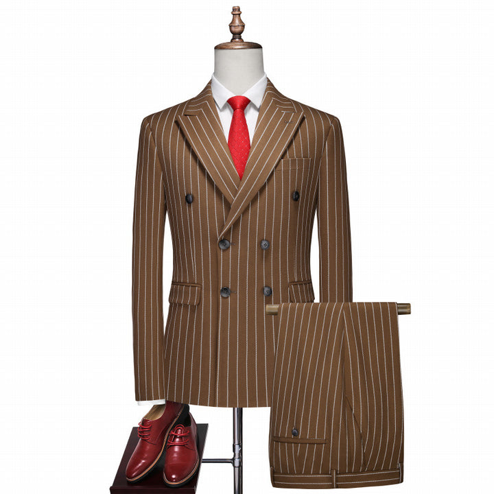 Men's double-breasted pinstripe suit with slim fit blazer and pleated trousers Mune Fashion