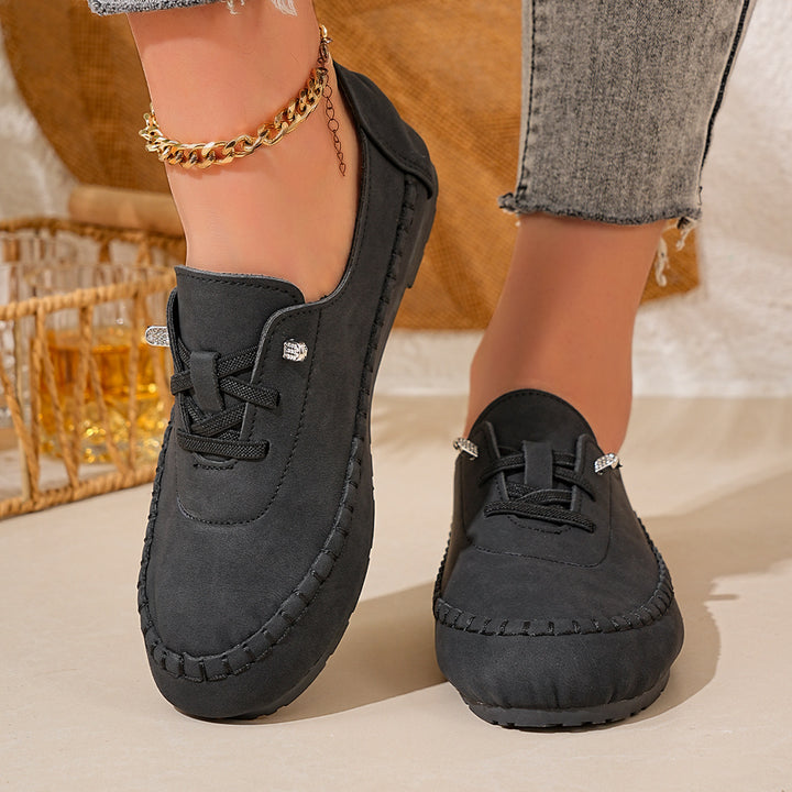 Women's breathable moccasin slippers made of microfiber with elastic lacing and non-slip rubber sole Mune Fashion