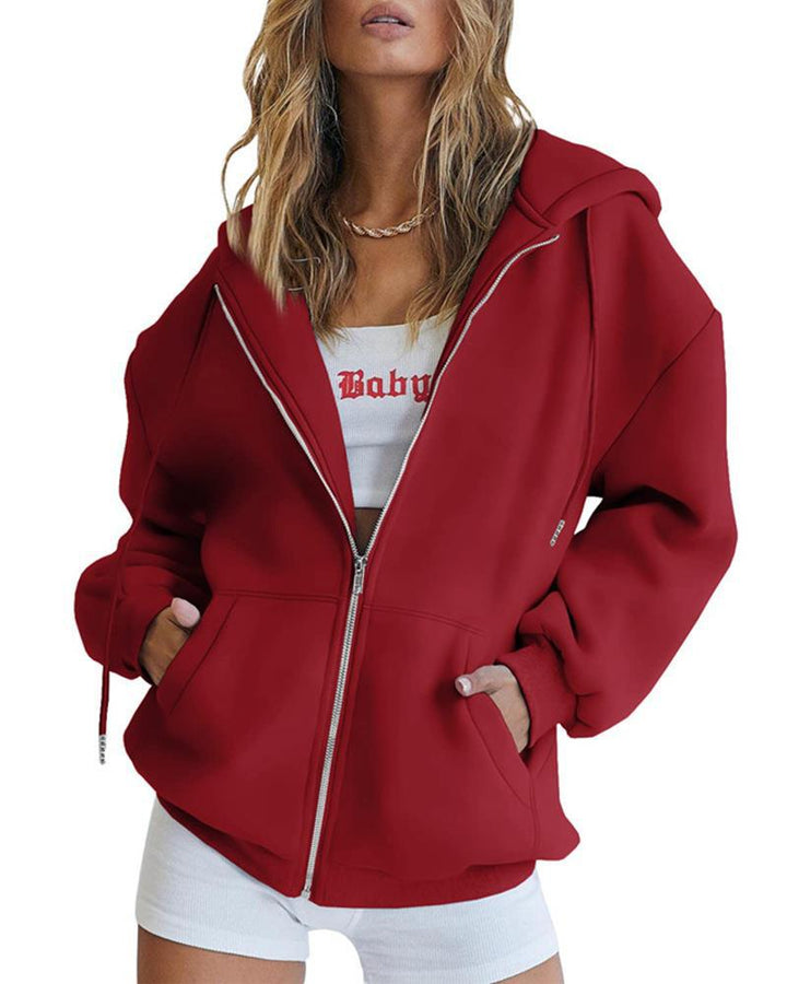 Women's Oversize Zip Hoodie with Hood Kangaroo Pockets and Soft French Terry Mune Fashion