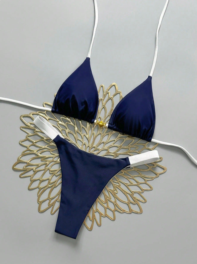 Women's Triangle Bikini with Adjustable Straps and Elegant Gold Accent Mune Fashion