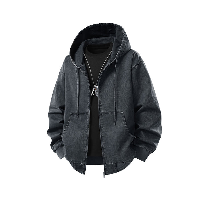 Men's Oversize Hoodie Jacket made of washed canvas with zipper and utility pockets Mune Fashion