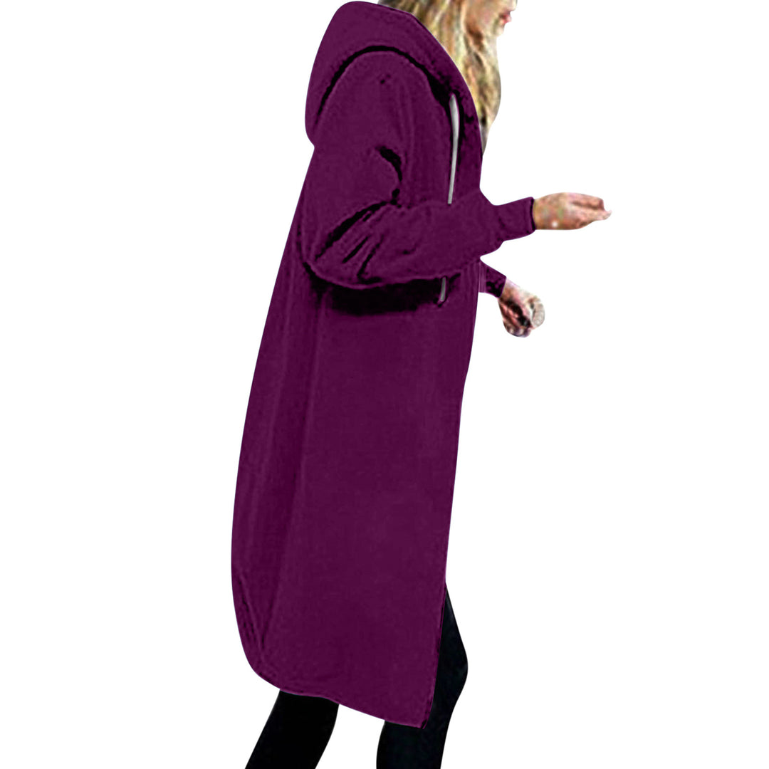 Women's longer oversized hoodie coat with rounded hem and zip pockets Mune Fashion