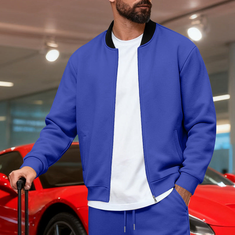 Men's Nan Urban Sweat Track Jacket with Stand Collar Concealed Zipper Elastic Rib Cuffs and Side Pockets Mune Fashion