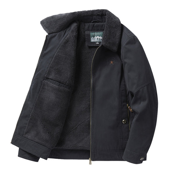 Men's  sherpa-lined canvas chore jacket with full fleece interior and zip closure Mune Fashion
