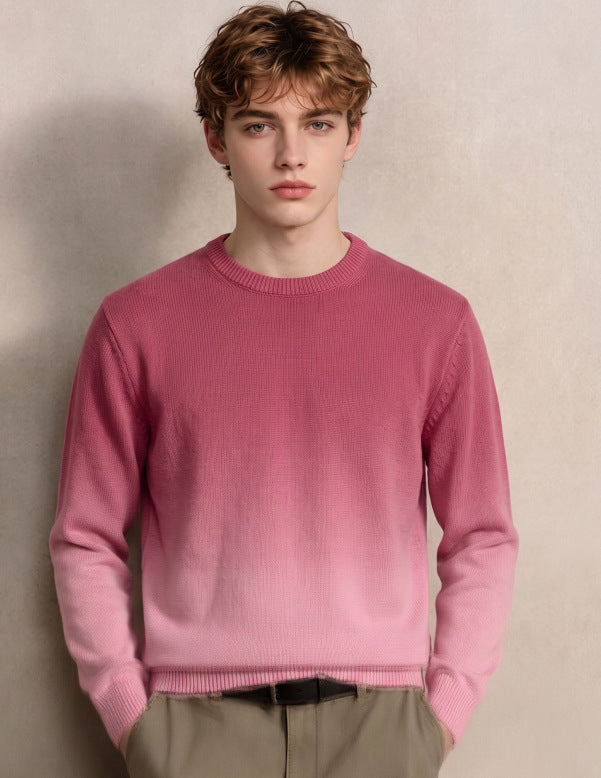 Men's fine knit sweater with dip-dye effect and round neckline Mune Fashion