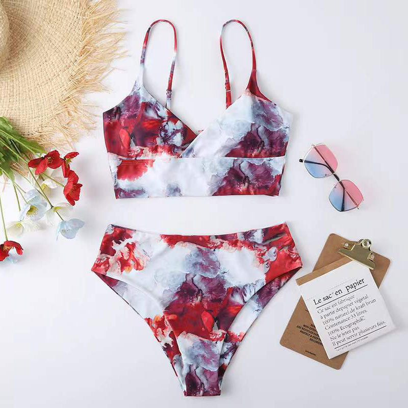 Ladies high-waisted bikini set with floral pattern Mune Fashion