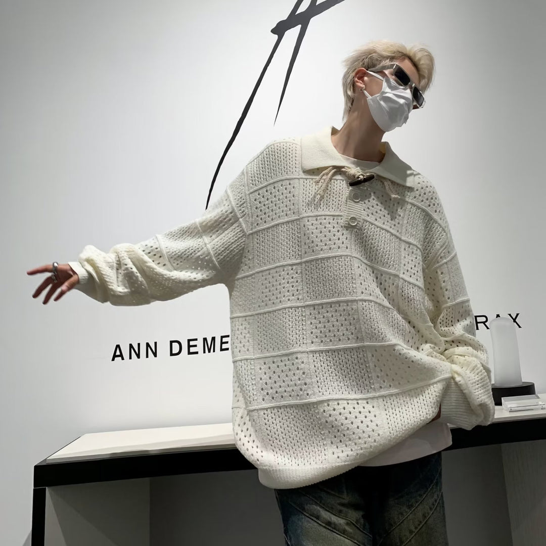 Men's Fashionable Chunky Knit Sweater with Stand-Up Collar and Button Placket Mune Fashion