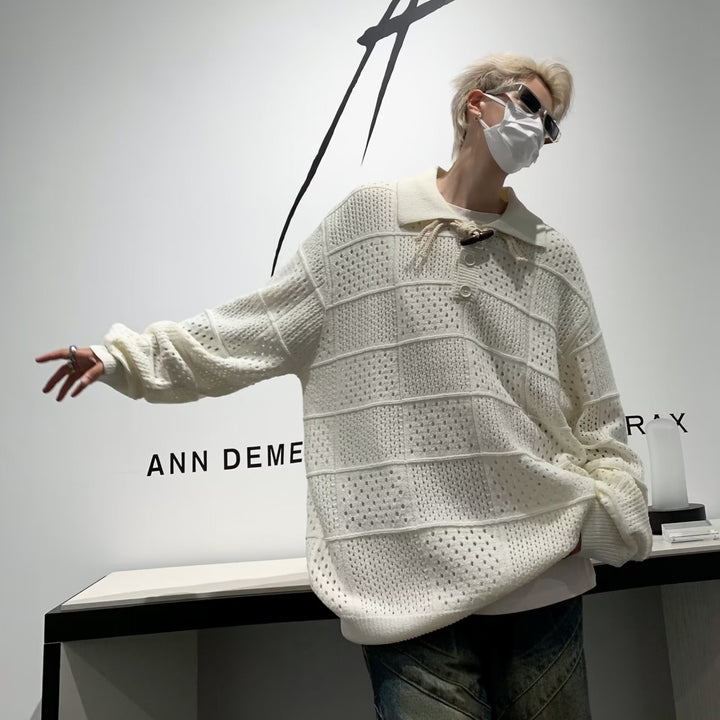 Men's Fashionable Chunky Knit Sweater with Stand-Up Collar and Button Placket Mune Fashion