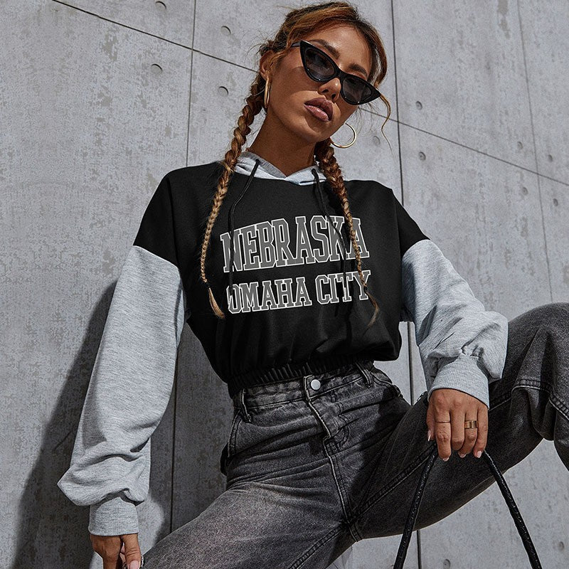 Women Fashionable cropped Hoodie with color block Mune Fashion