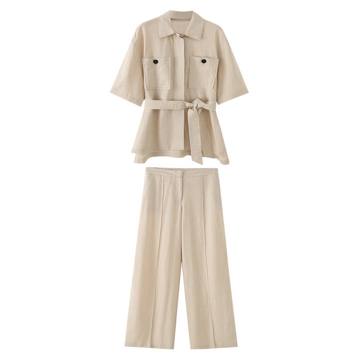 Ladies Wide Cut Linen Trousers with Crease and High Waist Mune Fashion