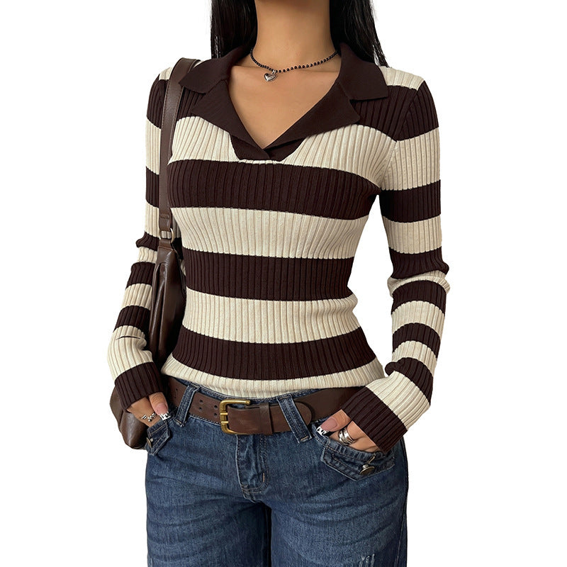 Women Elegant Knitted Blouse with Modern Collar Mune Fashion