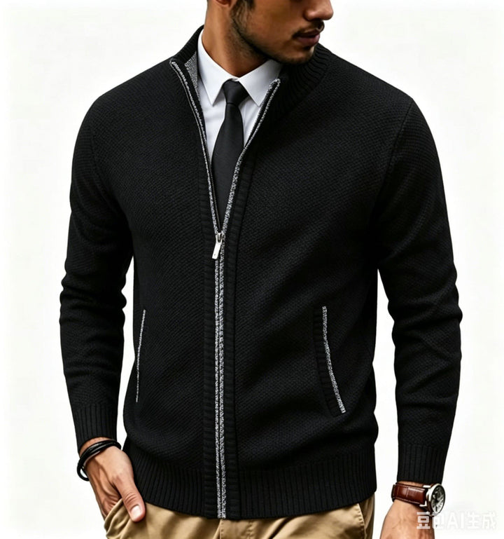 Men's structured knit cardigan with full zip and stand-up collar Mune Fashion