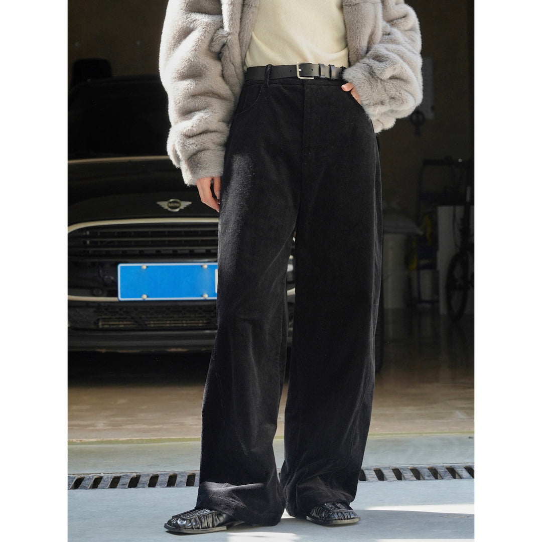 Women High-waisted Cord Velour Palazzo Pants with Wide Leg Mune Fashion