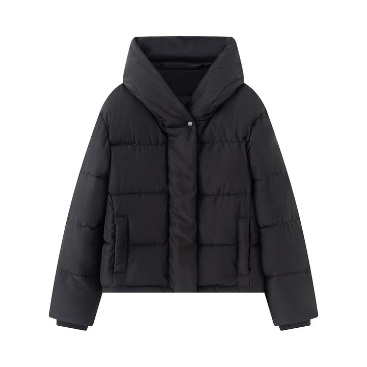 Women's short quilted puffer jacket with high stand-up collar and concealed button placket Mune Fashion