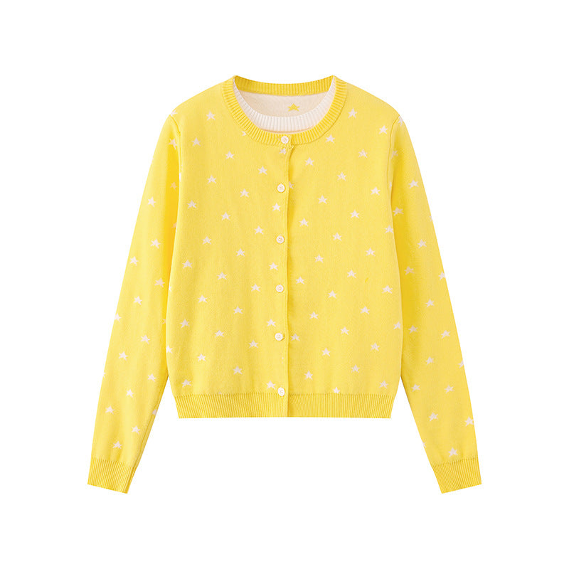 Women's fine-knit cardigan with star jacquard, round neck and button closure Mune Fashion