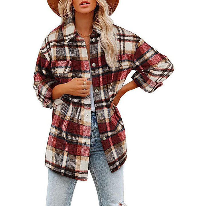 Women's Oversize Check Shirt Jacket with Chest Pockets and Soft Flannel Mune Fashion