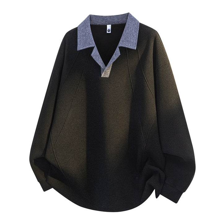 Unisex Oversize Knit Sweater with Contrasting Polo Collar and Half Placket Button Closure Mune Fashion