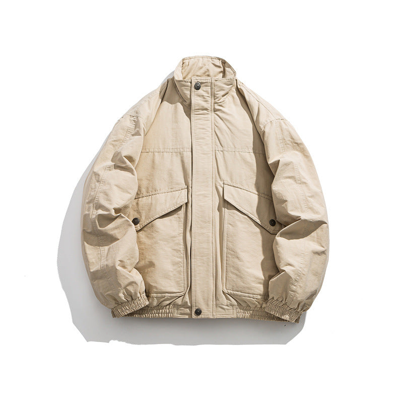 Men's Boxy Utility Bomber Jacket with Stand-Up Collar and Flap Pockets Mune Fashion