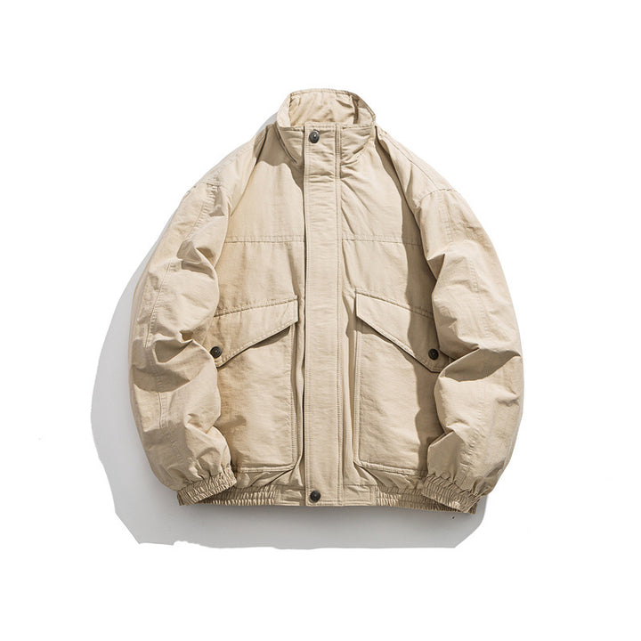 Men's Boxy Utility Bomber Jacket with Stand-Up Collar and Flap Pockets Mune Fashion