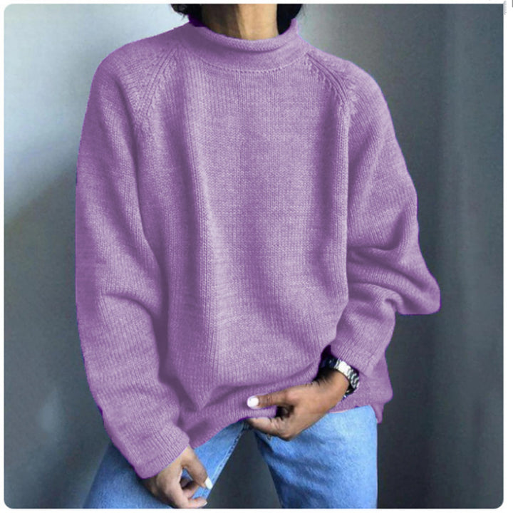 Women nan kastiger fine knit sweater with short standing collar and raglan sleeves Mune Fashion