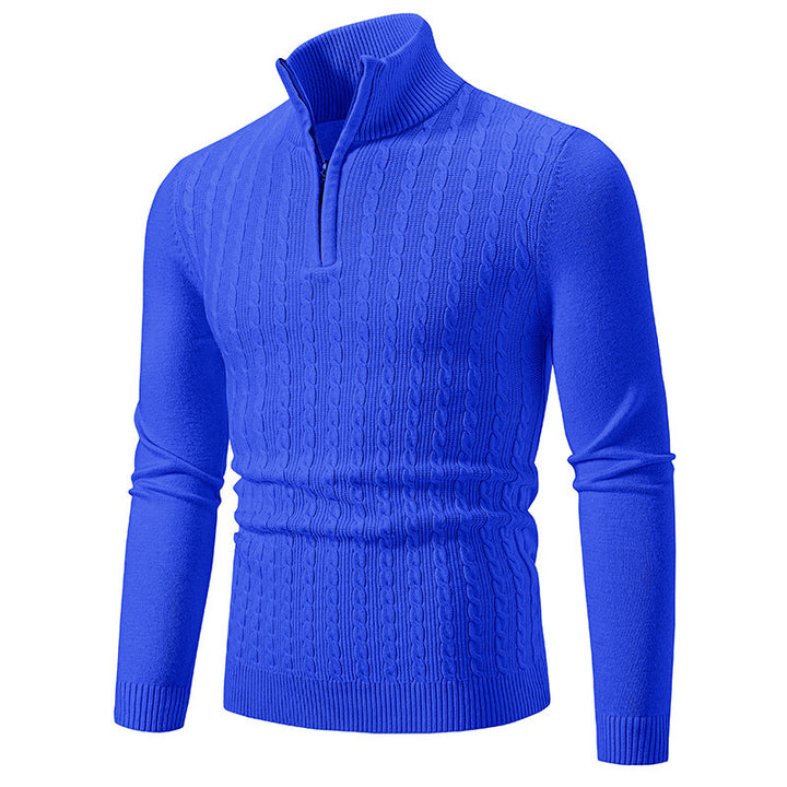 Men's cable knit pullover with stand-up collar and half zip Mune Fashion