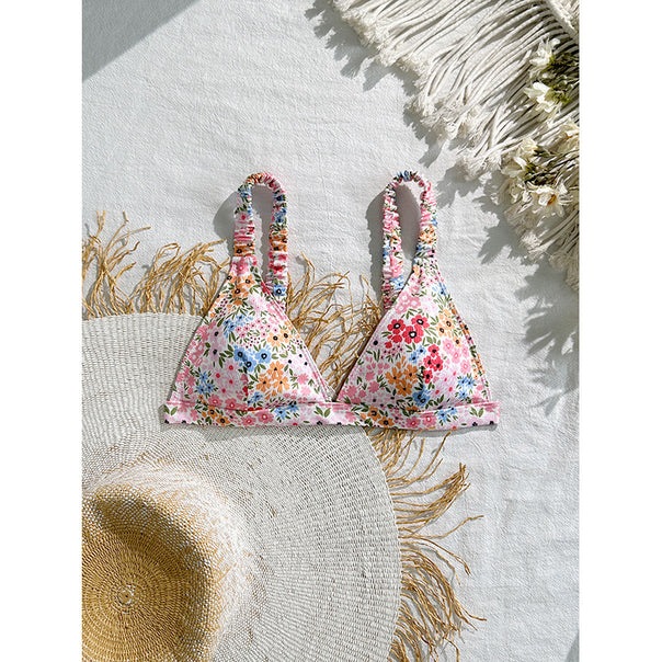 Women's triangle bikini top with floral patterns and adjustable straps Mune Fashion