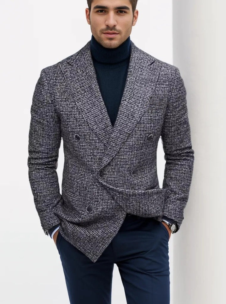 Men's double-breasted structured wool blend blazer with peak lapel and fitted cut Mune Fashion