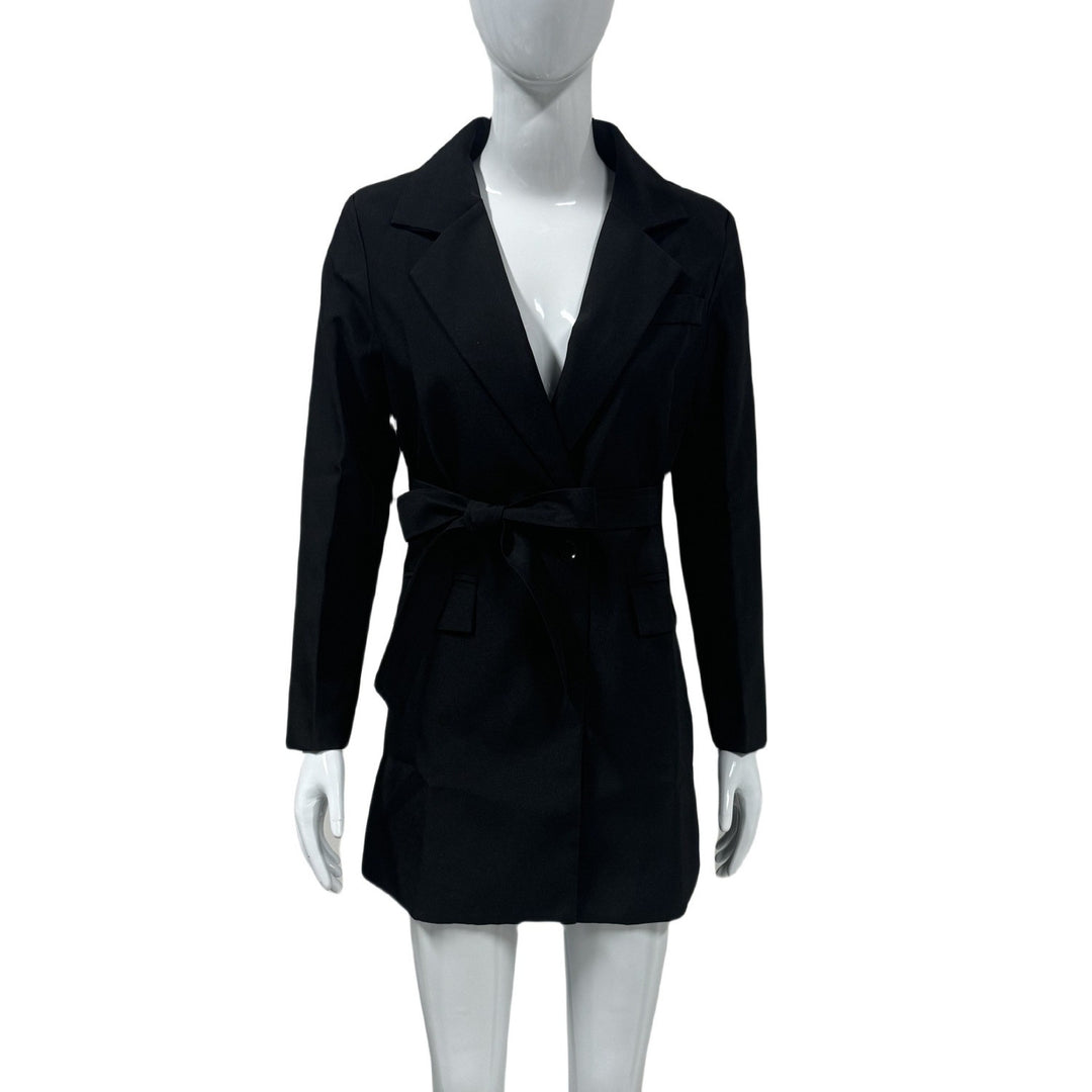 Women Tailored Blazer Coat with Tie Belt and Flap Pockets Mune Fashion