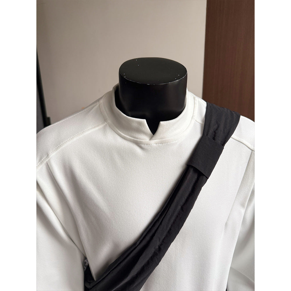 Men's Fine Loose Long Sleeve Sweatshirt with Short Stand-Up Collar and Minimalist Seam Construction Mune Fashion