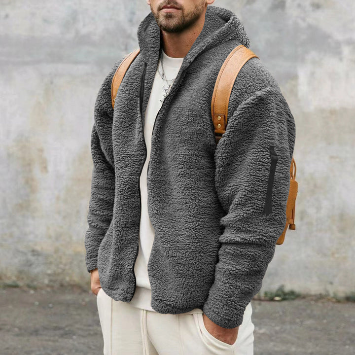 Men's Nano Teddy-Fleece Zip Jacket with Hood, Concealed Two-Way Zipper and Arm Pocket Mune Fashion